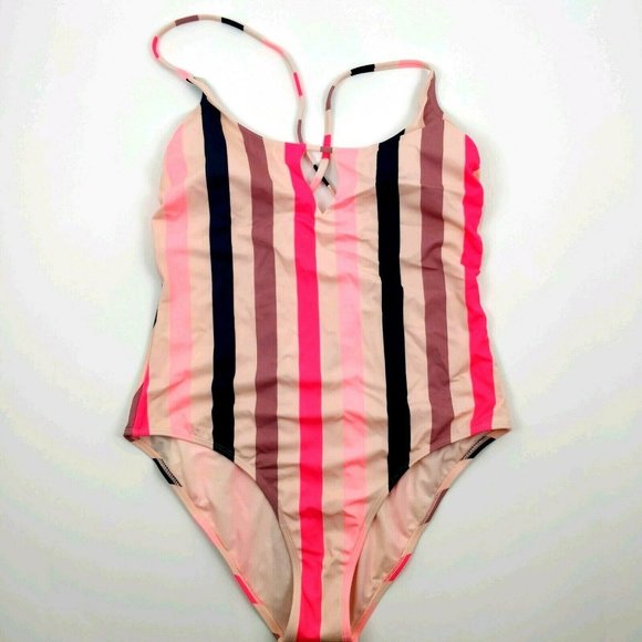 Xhilaration Size XL Strappy Back Striped Multicolored One Piece Padded Swimsuit - Picture 2 of 5